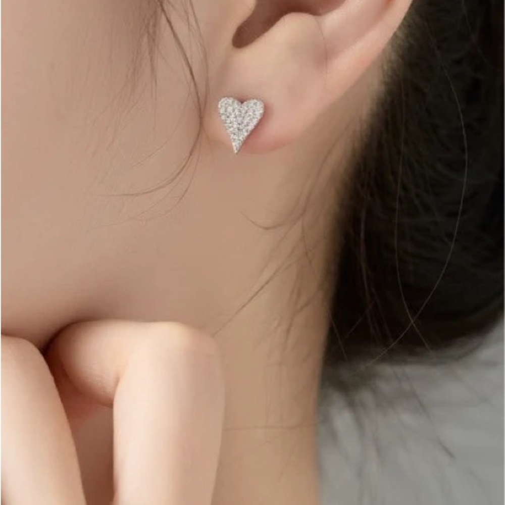 Sterling Silver Crystal Heart Stud Earrings - Picture 3 of 7
